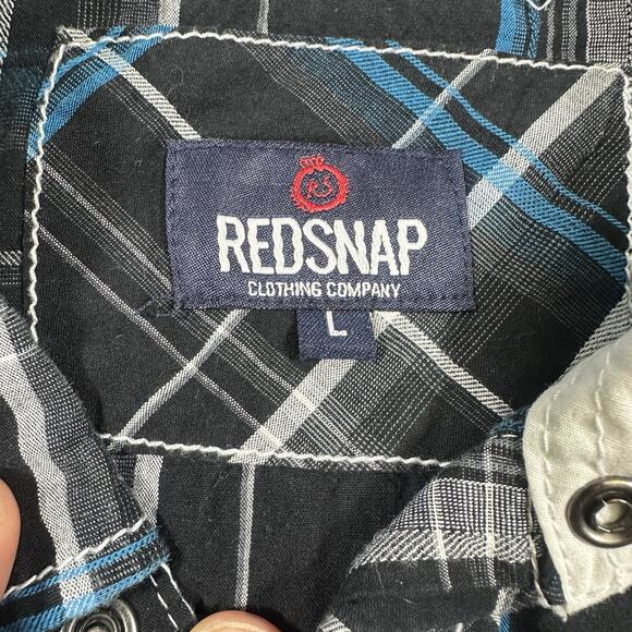 Redsnap Clothing Shirt Mens Large Black/Blue Pearl Snap Western‎ Cowboy - Picture 3 of 9